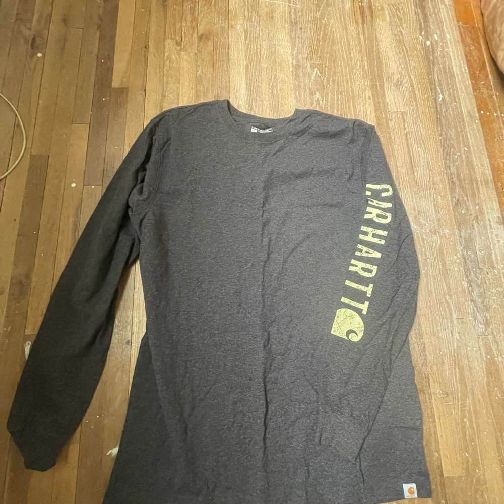 Carhartt Dark Gray Long-Sleeve Shirt with Yellow Sleeve Logo